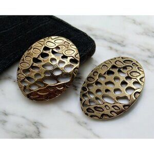 Vintage Filagree Gold Tone Earrings Oval Studs Intricate Retro 90s